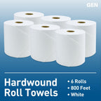 Hardwound Roll Towels - White, 8-Inch x 800 ft, 6 Rolls/Carton