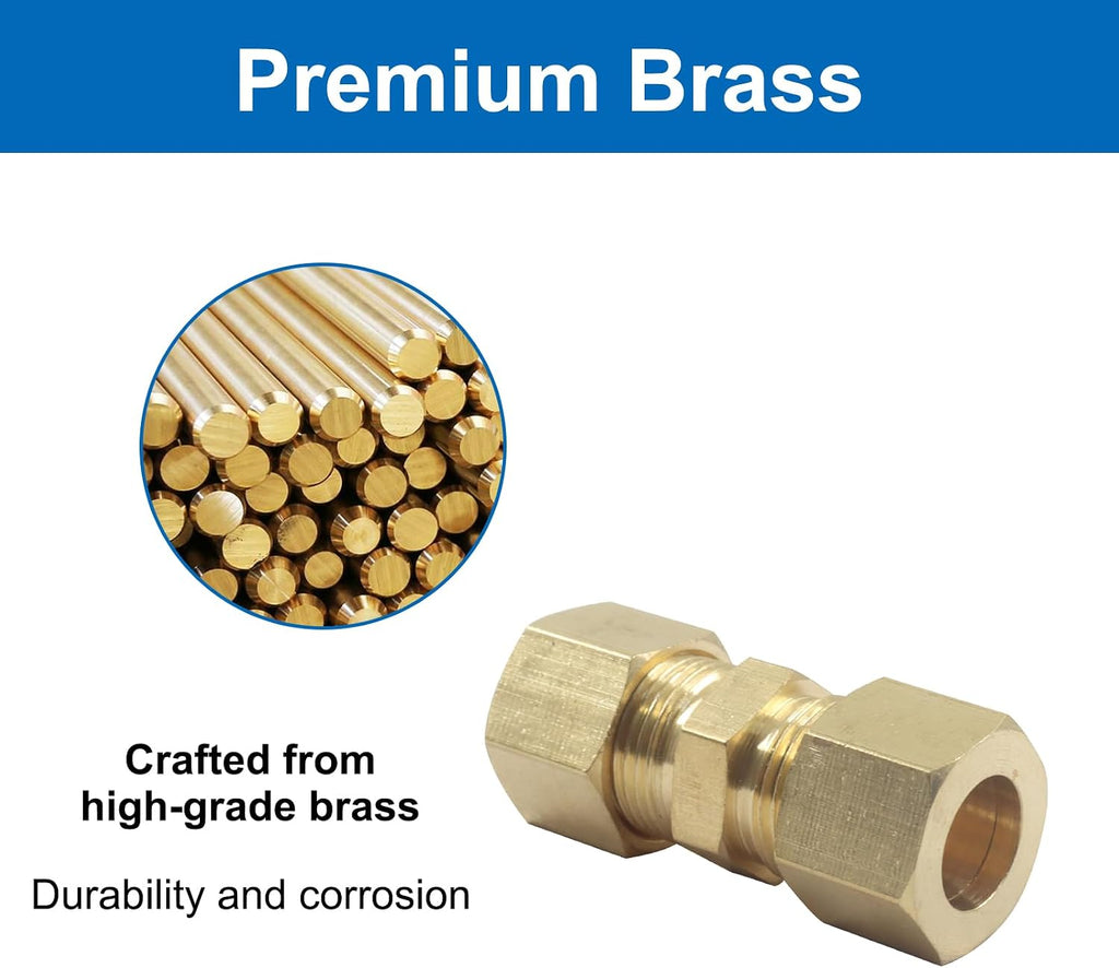 Brass Compression Tube Fitting 3/8" OD x 3/8" OD, 10 Pack