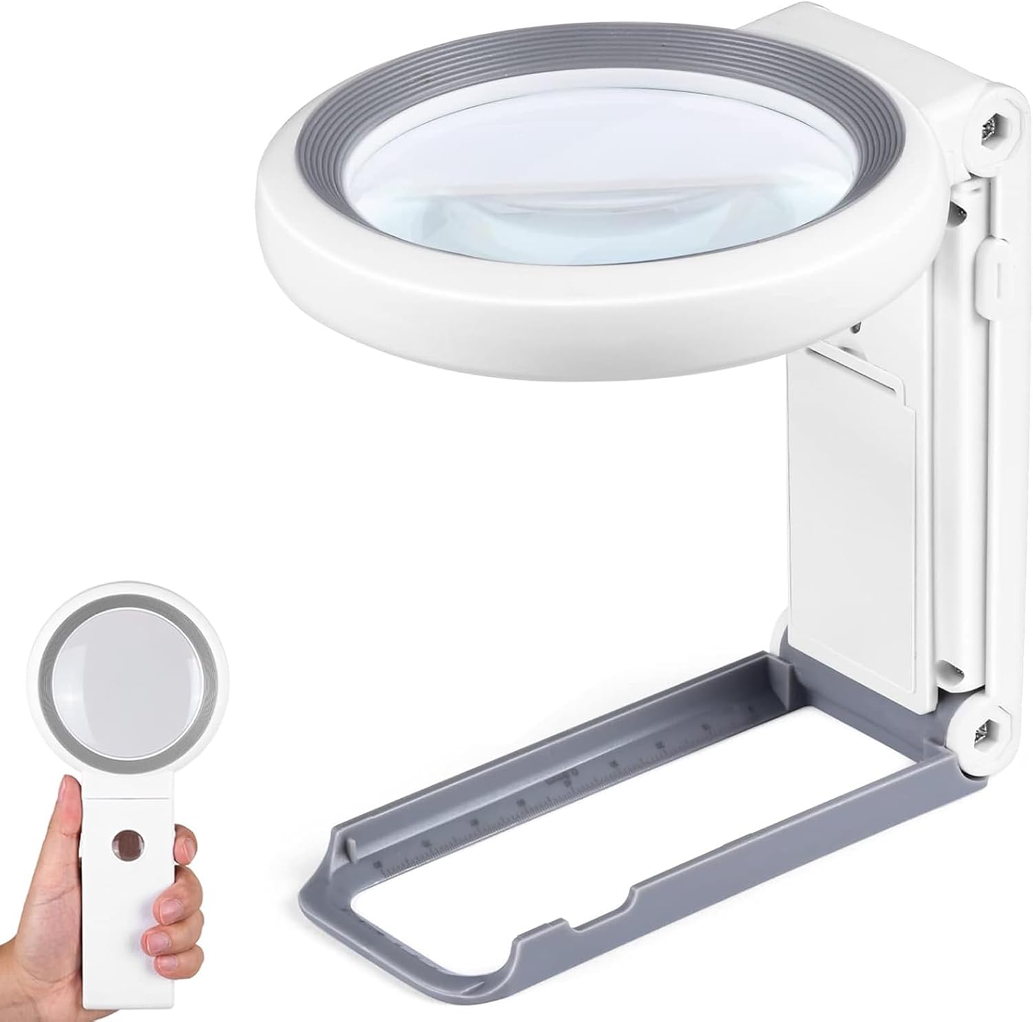 Magnifying Glass with Light and Stand, Foldable Handheld Magnifying Glass 18 LED Illuminated Lighted Magnifier for
