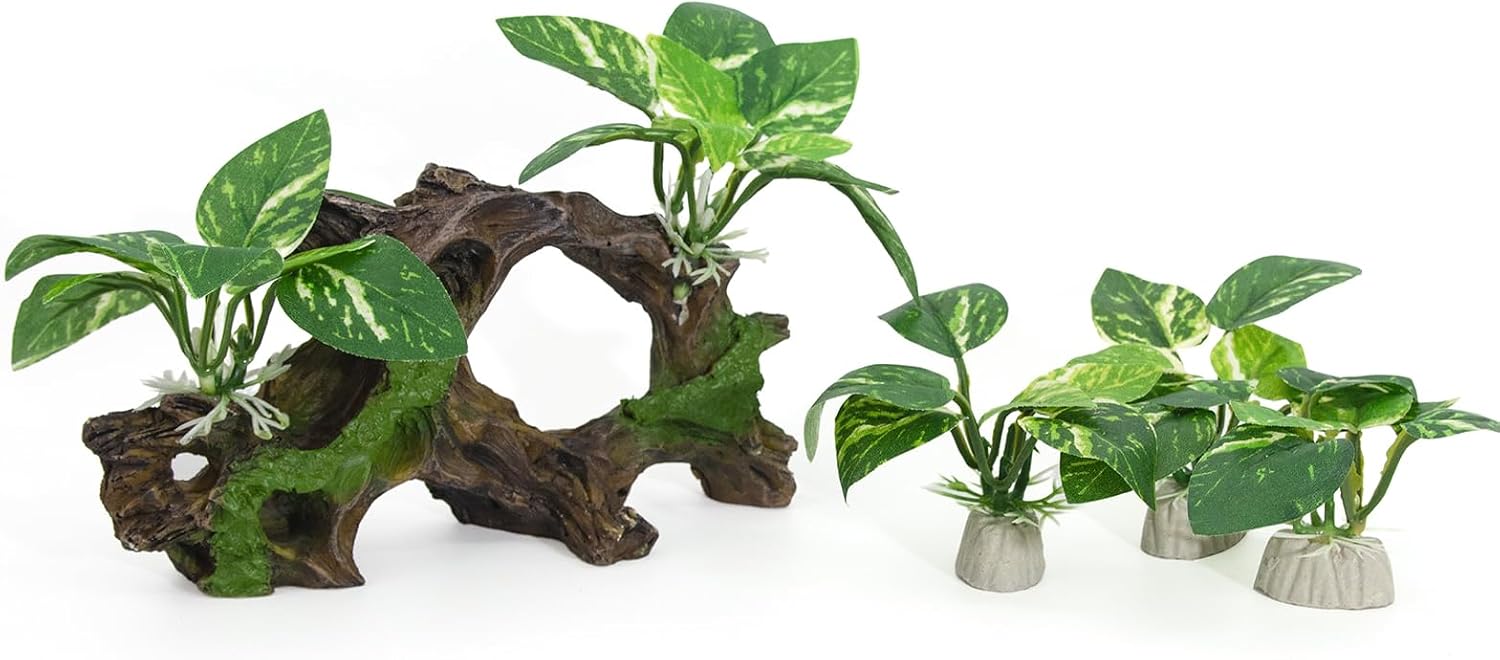 Driftwood Cave Aquarium Decor Silk Aquarium Plants for Betta Fish Tank Accessories Decorations