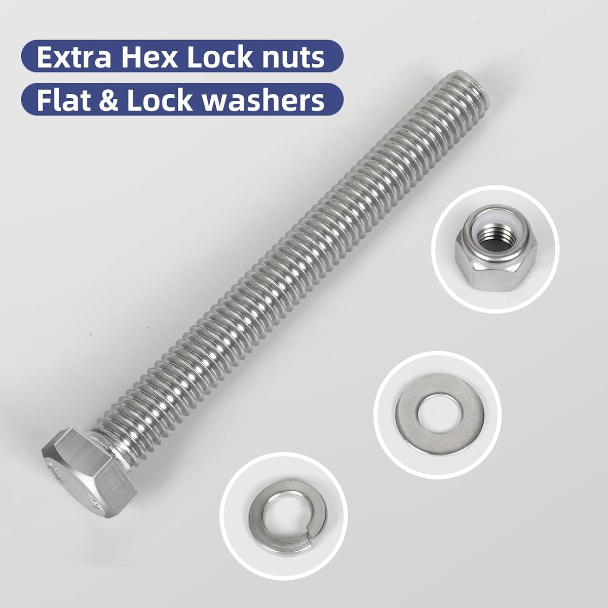 (4 Sets) 3/8-16 x 5 Hex Head Screw Bolt,Lock Nuts,Flat & Lock Washers Kits,304 Stainless Steel 18-8,Fully Threaded