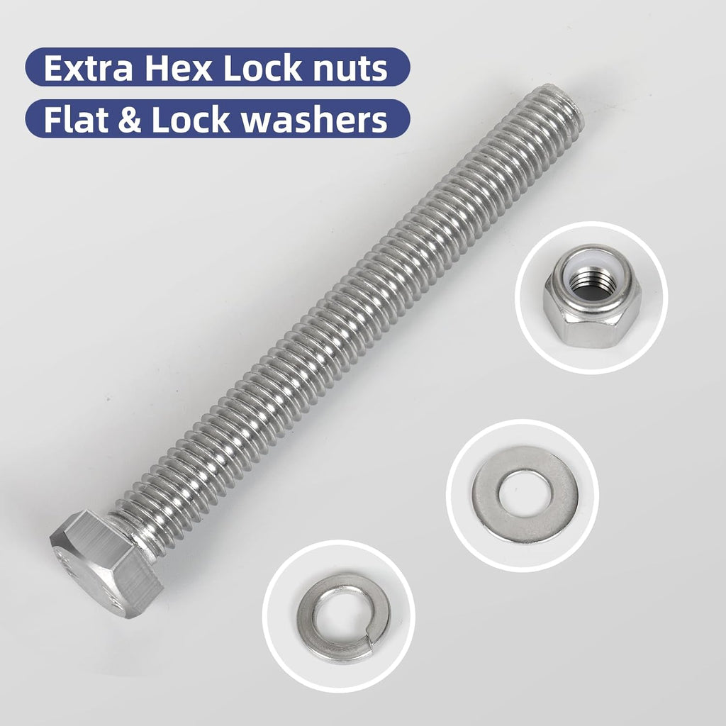 (4 Sets) 3/8-16 x 2-1/2" Hex Head Screw Bolt,Lock Nuts,Flat & Lock Washers Kits,304 Stainless Steel 18-8,Fully Threaded