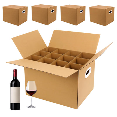 4 Set Moving Boxes with Glasses Divider Kits, Glass Packing Kit with 16x12x12 In Box, 3x4 Grid Corrugated Dividers