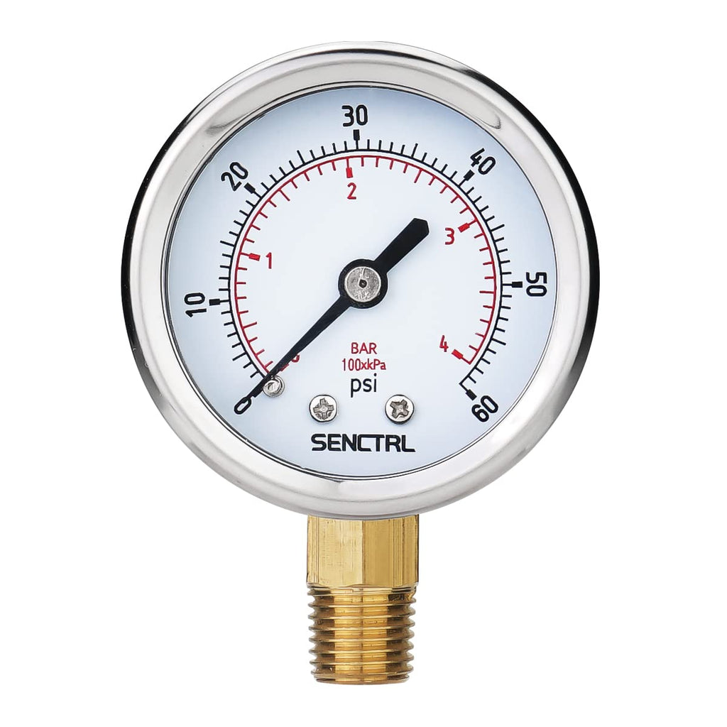 SENCTRL 0-60 Psi Low Pressure Gauge, 1/4 NPT Lower Mount
