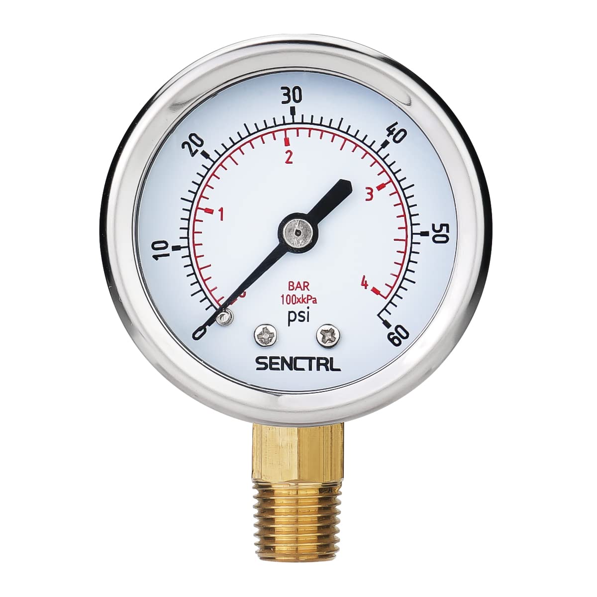 SENCTRL 0-60 Psi Low Pressure Gauge, 1/4 NPT Lower Mount