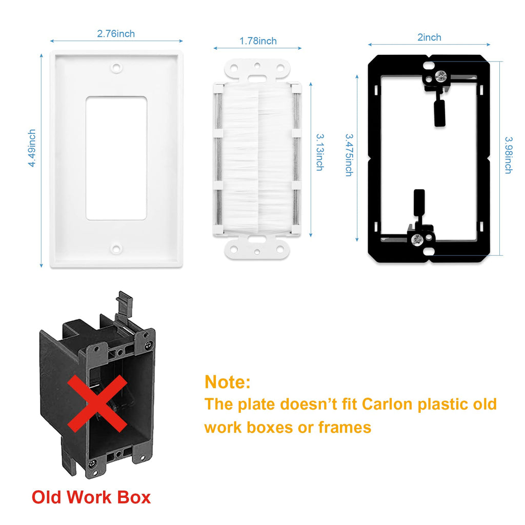 iwillink 2-Pack Brush Wall Plate with Low Voltage Mounting Bracket, White