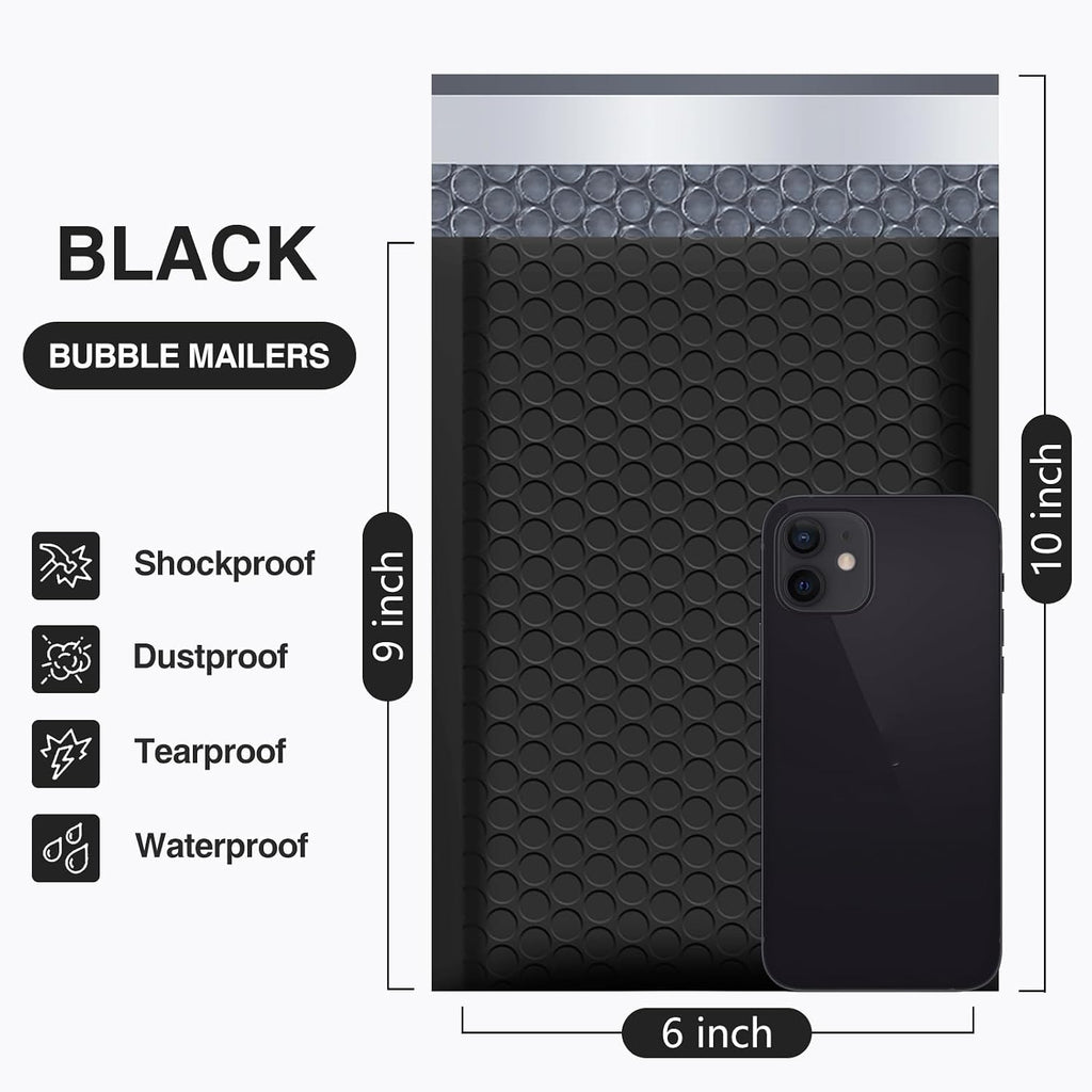 Bubble Mailer 6x10 Inch 100 Pack Usable Size 6x9 Inch Black Poly Padded Envelopes Waterproof Bubble Bags for Small
