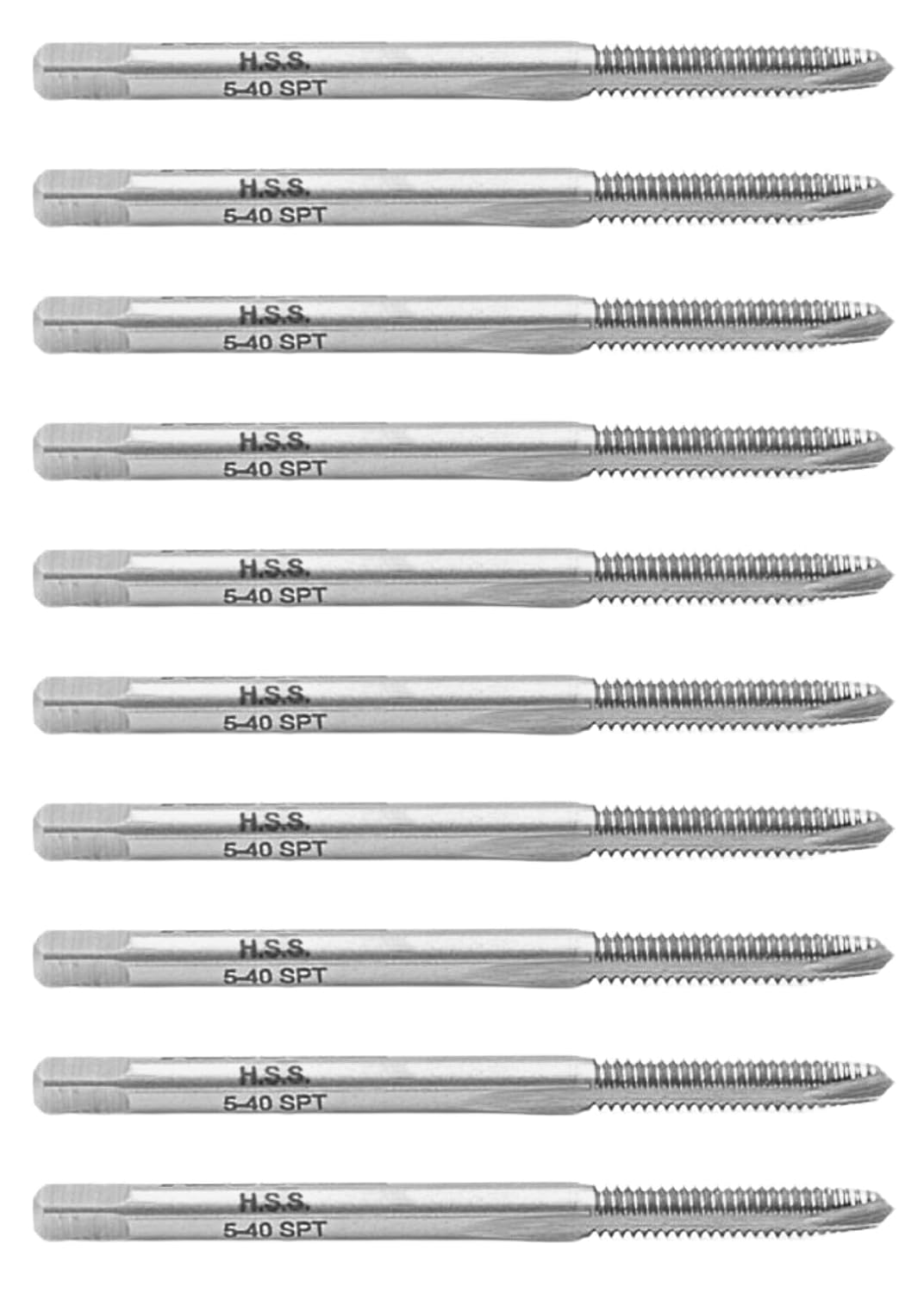 Accusize Spiral Point Tap 5-40NC H2 HSS 2-Flute, 10 Pc Set