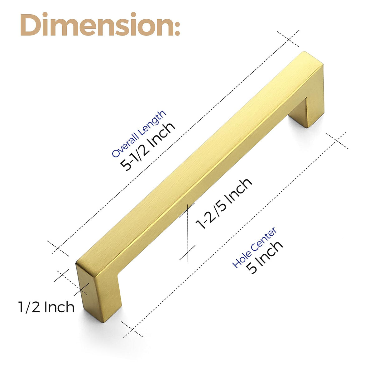 Brushed Brass Square Cabinet Handles Drawer Pulls,5 Inch,20 Pack