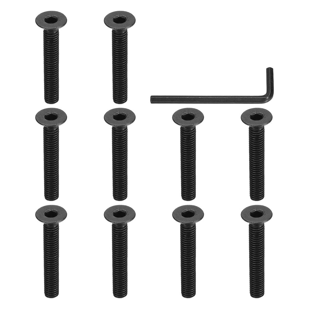 PATIKIL #10-32 x 1-1/4 Inch Flat Head Socket Cap Screws, 10 Pcs Flat Countersunk Bolts Hex Socket Drive Machine Screws Full Thread Coarse Thread UNC with Hex Spanner Black Oxide Grade 10.9