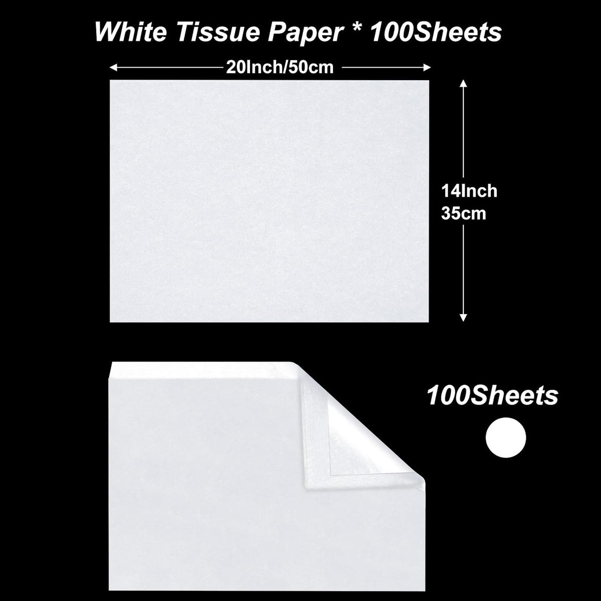 100 Sheets White Tissue Paper 20x14 Inches