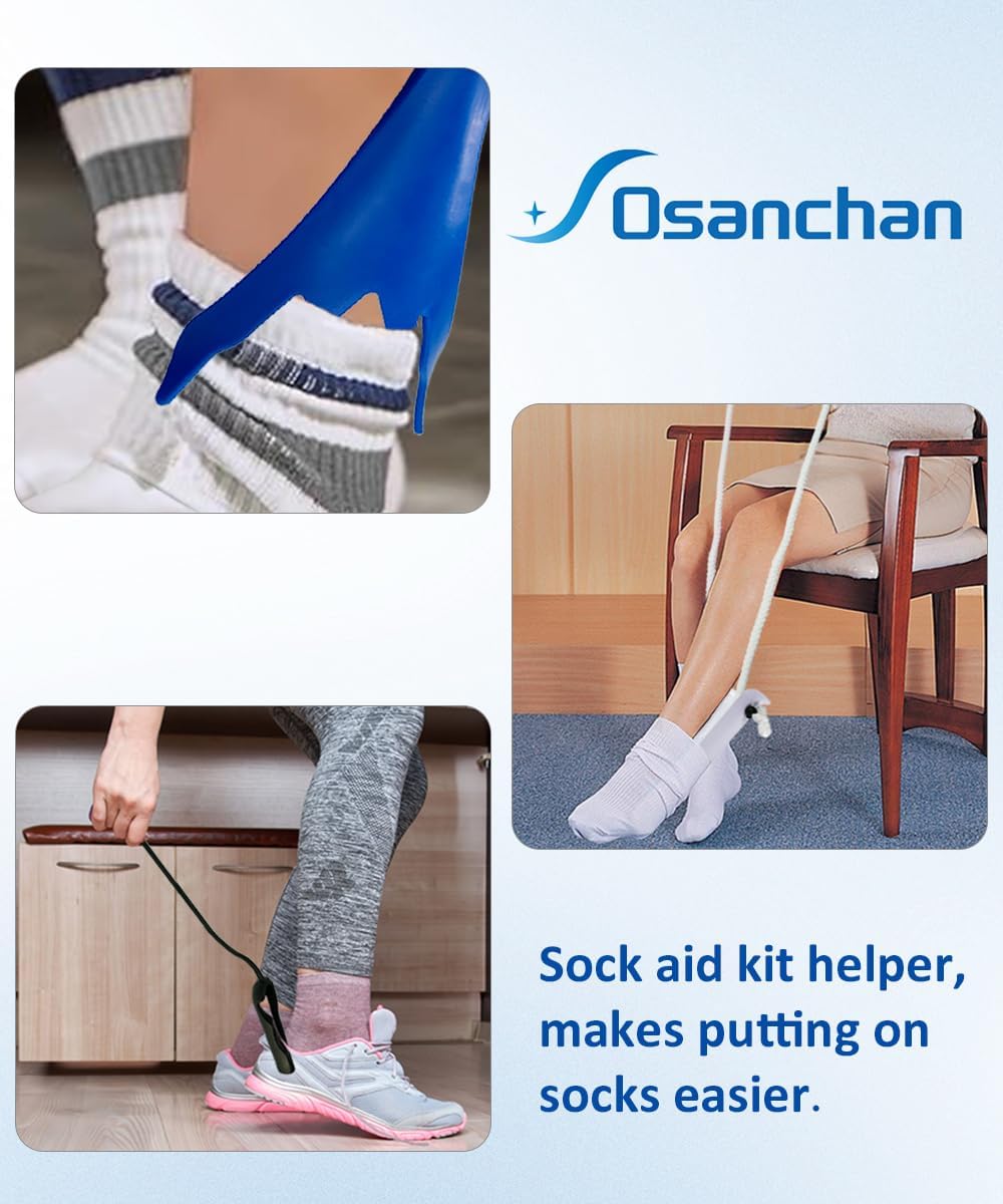 Sock Aids for Putting On Socks, No Bending Flexible Sock Aid Device with Shoe Horn Long-Handle Sock Removal for