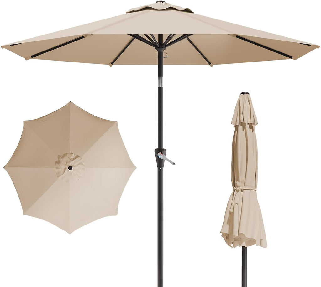 10FT Patio Umbrella, Outdoor Umbrella with Push Button Tilt and Crank, 8 Sturdy Ribs, UV Protection & Waterproof