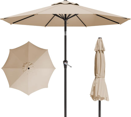 10FT Patio Umbrella, Outdoor Umbrella with Push Button Tilt and Crank, 8 Sturdy Ribs, UV Protection & Waterproof