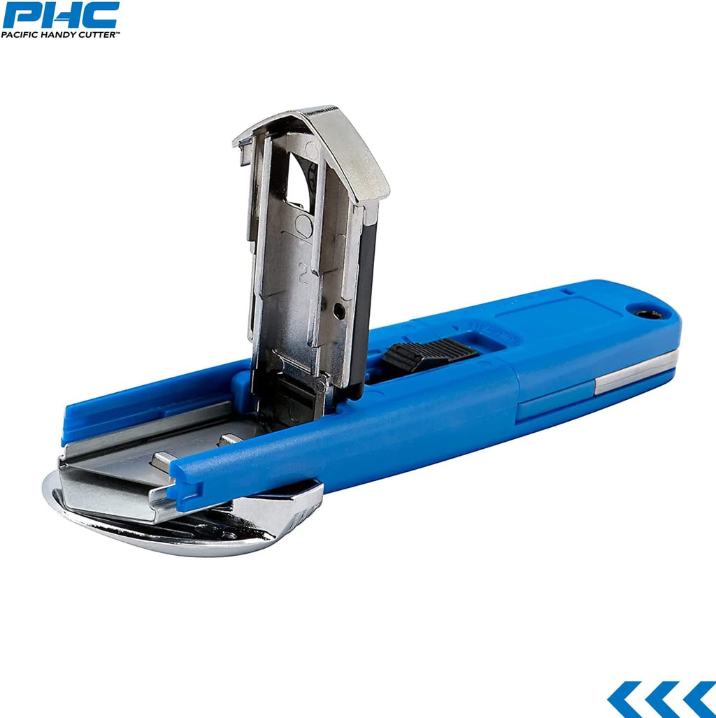 S7 Safety Cutter, 3-in-1 Self-Retractable Utility Knife with Fold-Out Film Cutter, Bladeless Tape Splitter, Guard for