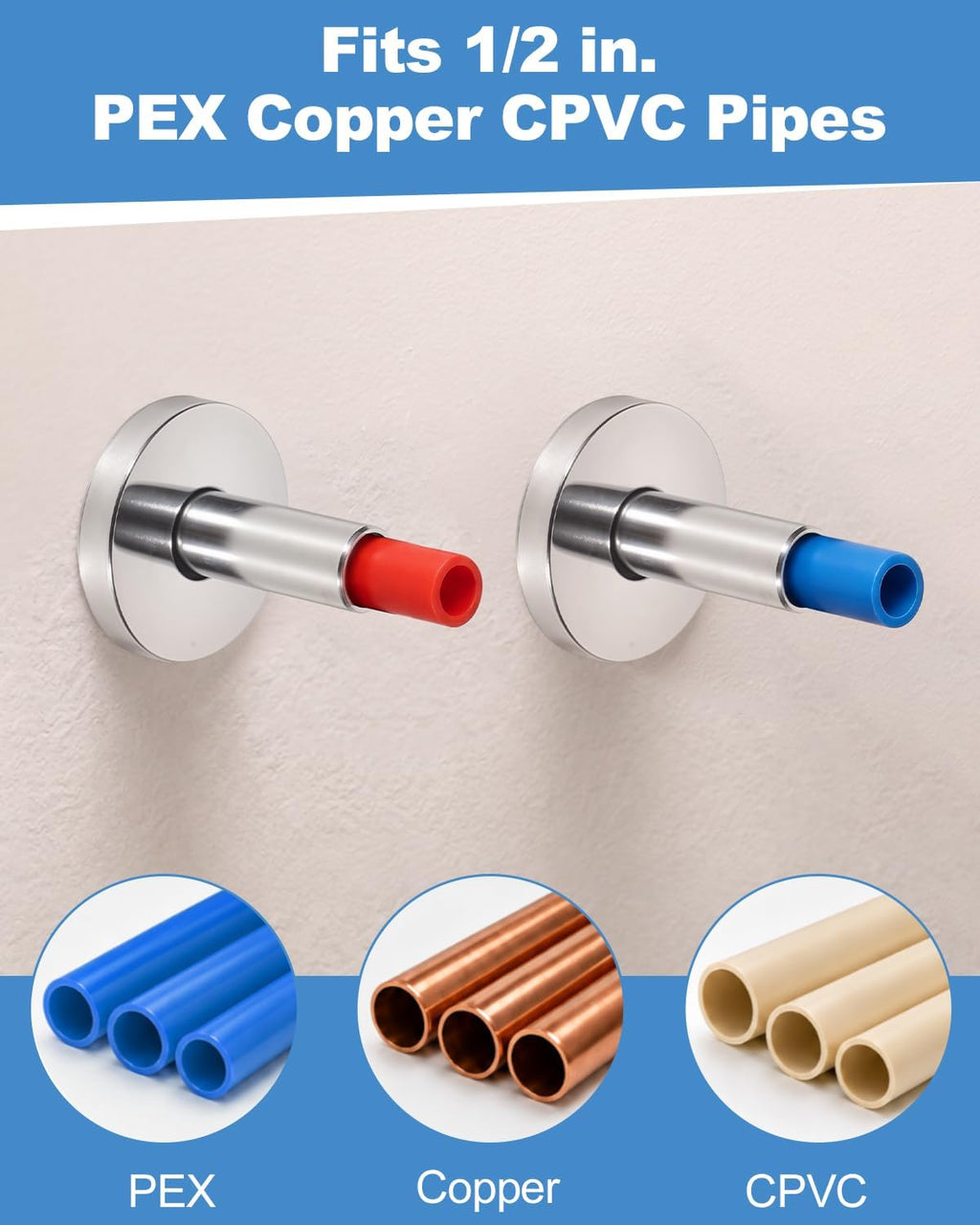 1/2 Inch PEX Stub Out Support, Toilet Water Line Cover, Chrome-Plated Metal