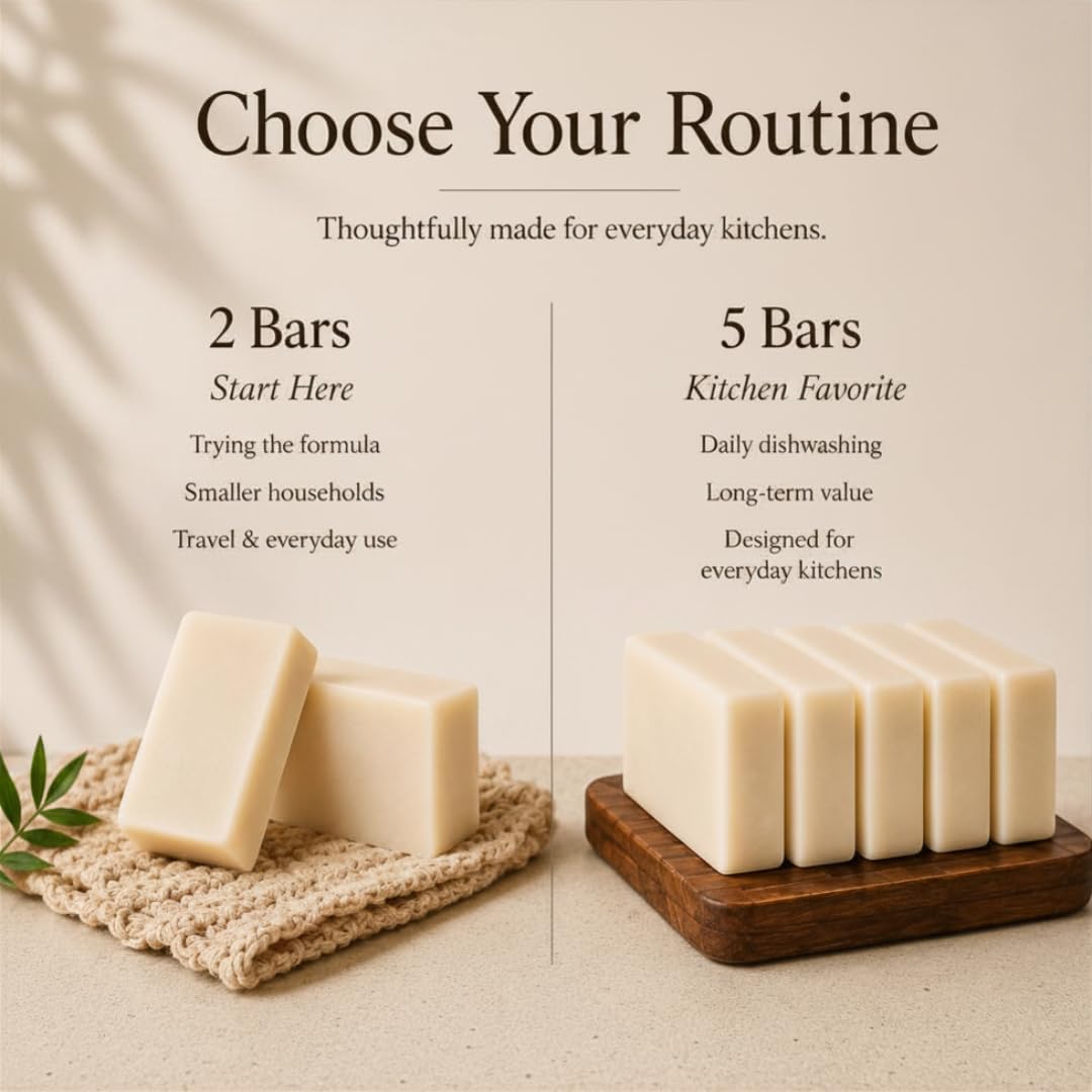 Unscented Natural Dish Soap Bar, Organic Coconut, Non-Toxic, 5-Pack