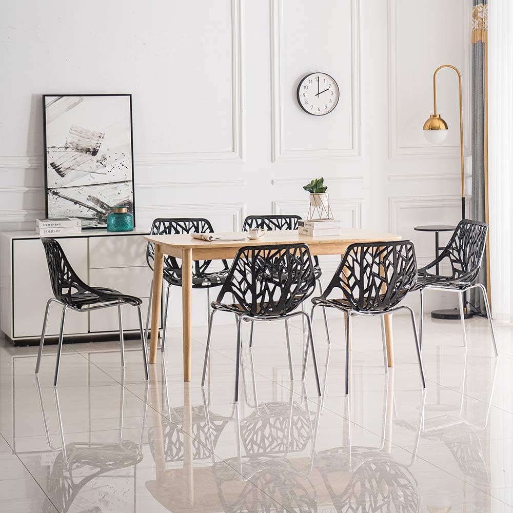 Modern Stackable Dining Chair 6 Pack, Stacking Outdoor Chairs, Black