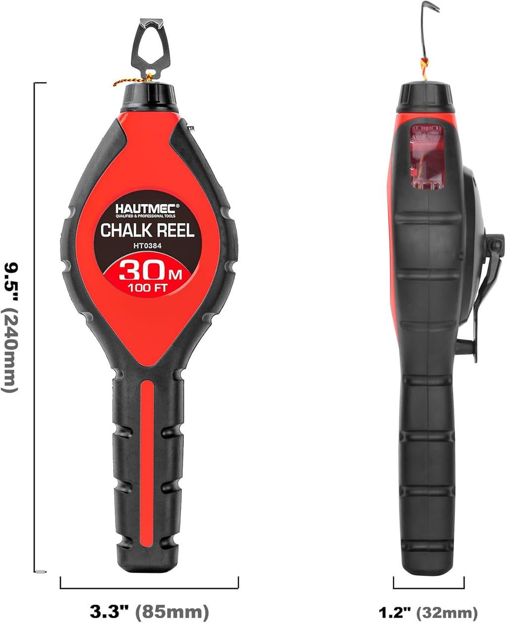 Pro Chalk Line with Handle Releaser – 100ft Chalk Reel and 6:1 Gear Ratio, ABS & TPR Chalk Box, Strong Construction
