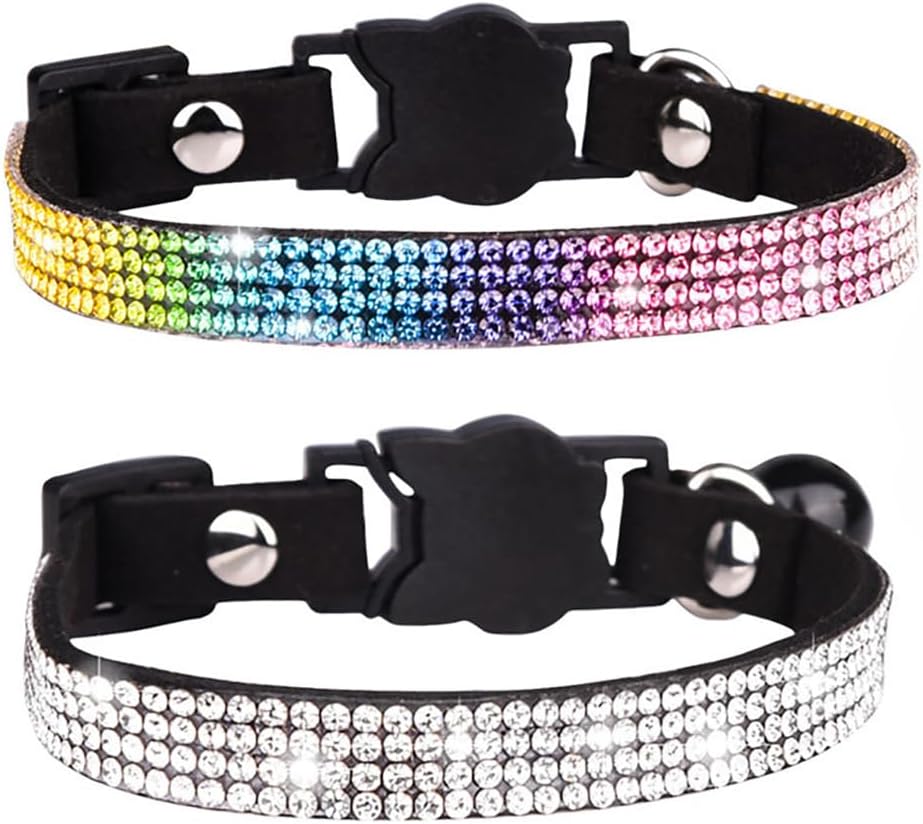 Black Kitten Collars with Bells Rhinestones Breakaway Cat Collar with Bell