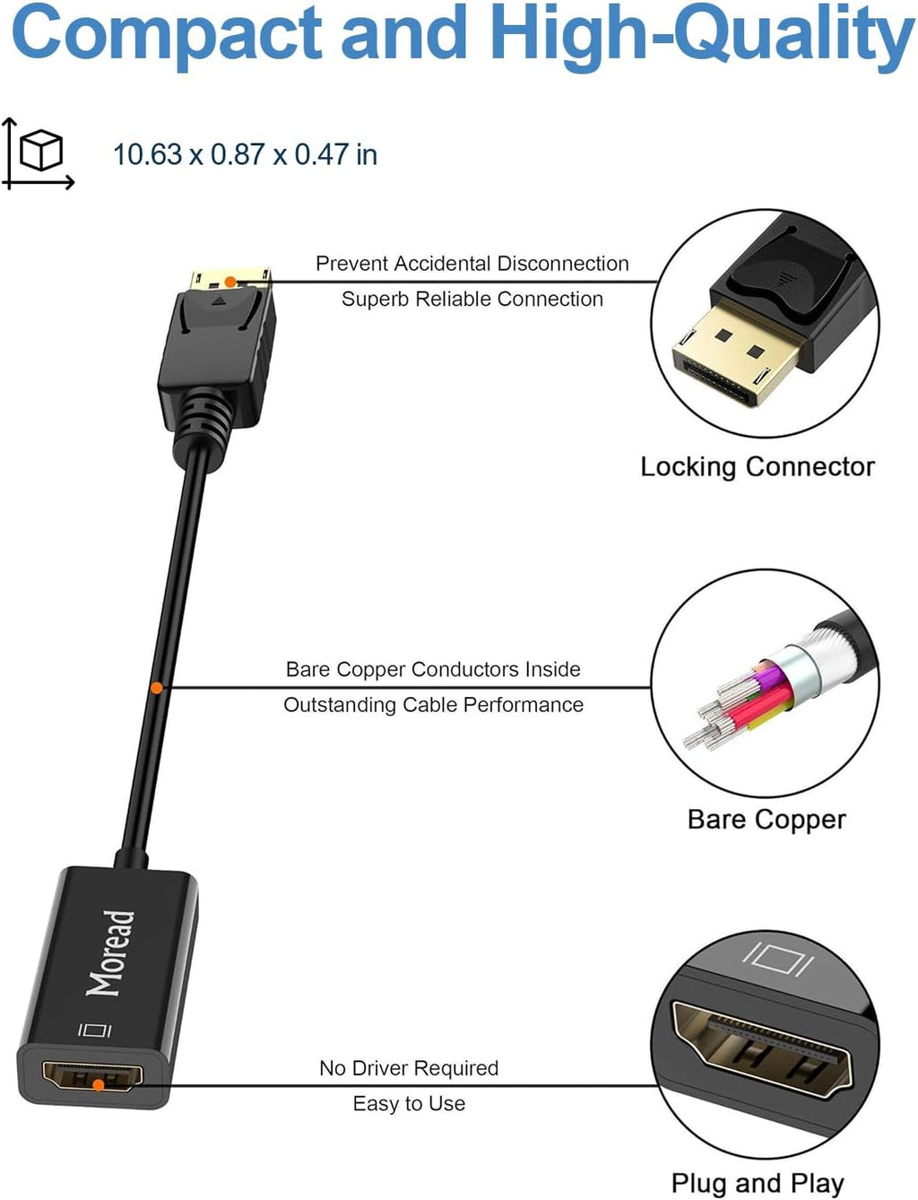 4K DisplayPort to HDMI Adapter, Male to Female, Black | One-way from Display Port (DP) source (computer, desktop