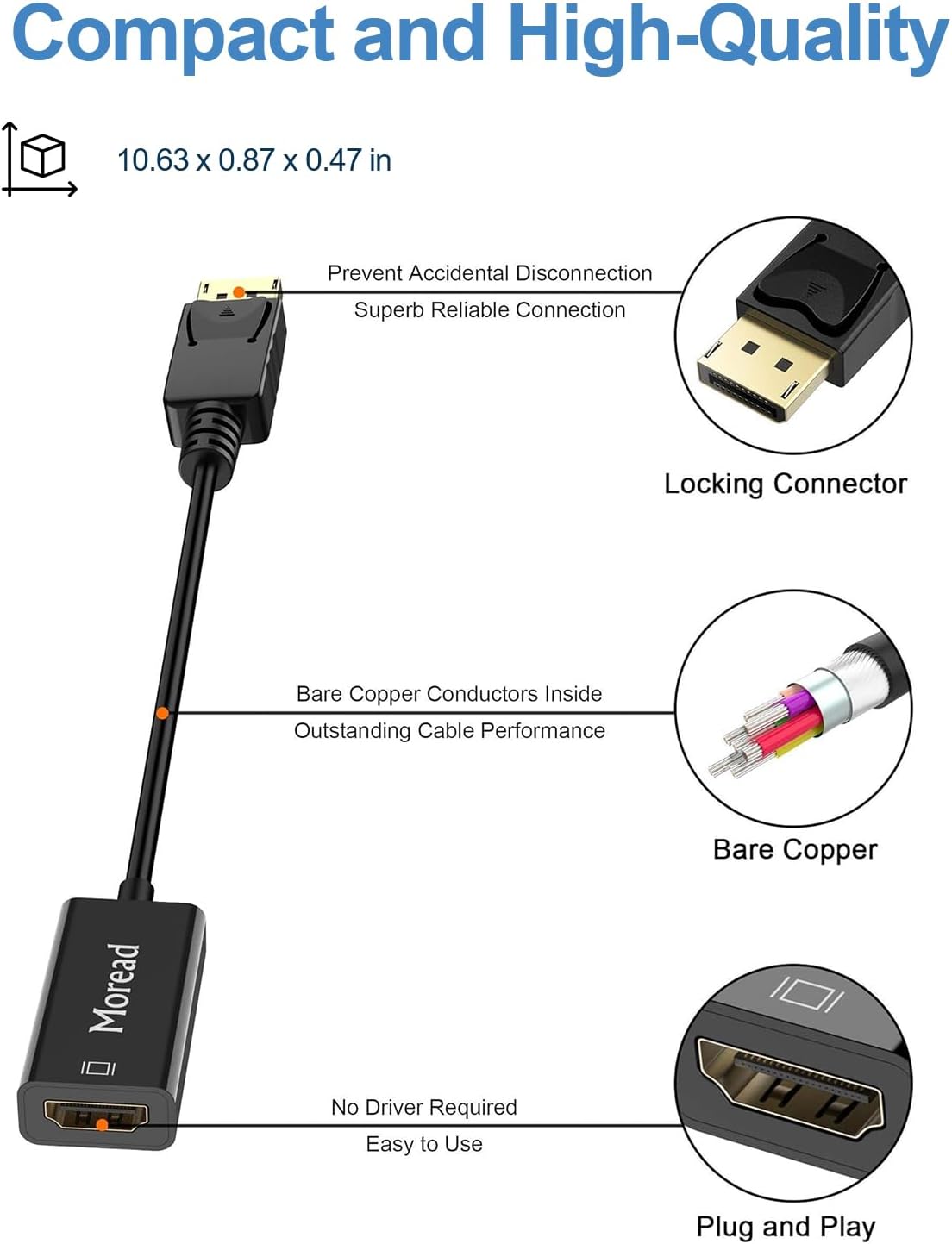 4K DisplayPort to HDMI Adapter, Male to Female, Black | One-way from Display Port (DP) source (computer, desktop