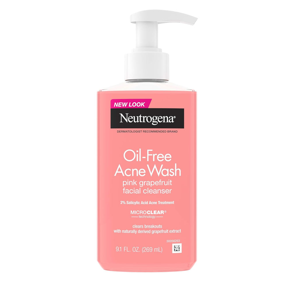 Oil-Free Acne Wash Pink Grapefruit Facial Cleanser - with Salicylic Acid for Clear Skin, Daily Face Wash for Oily &
