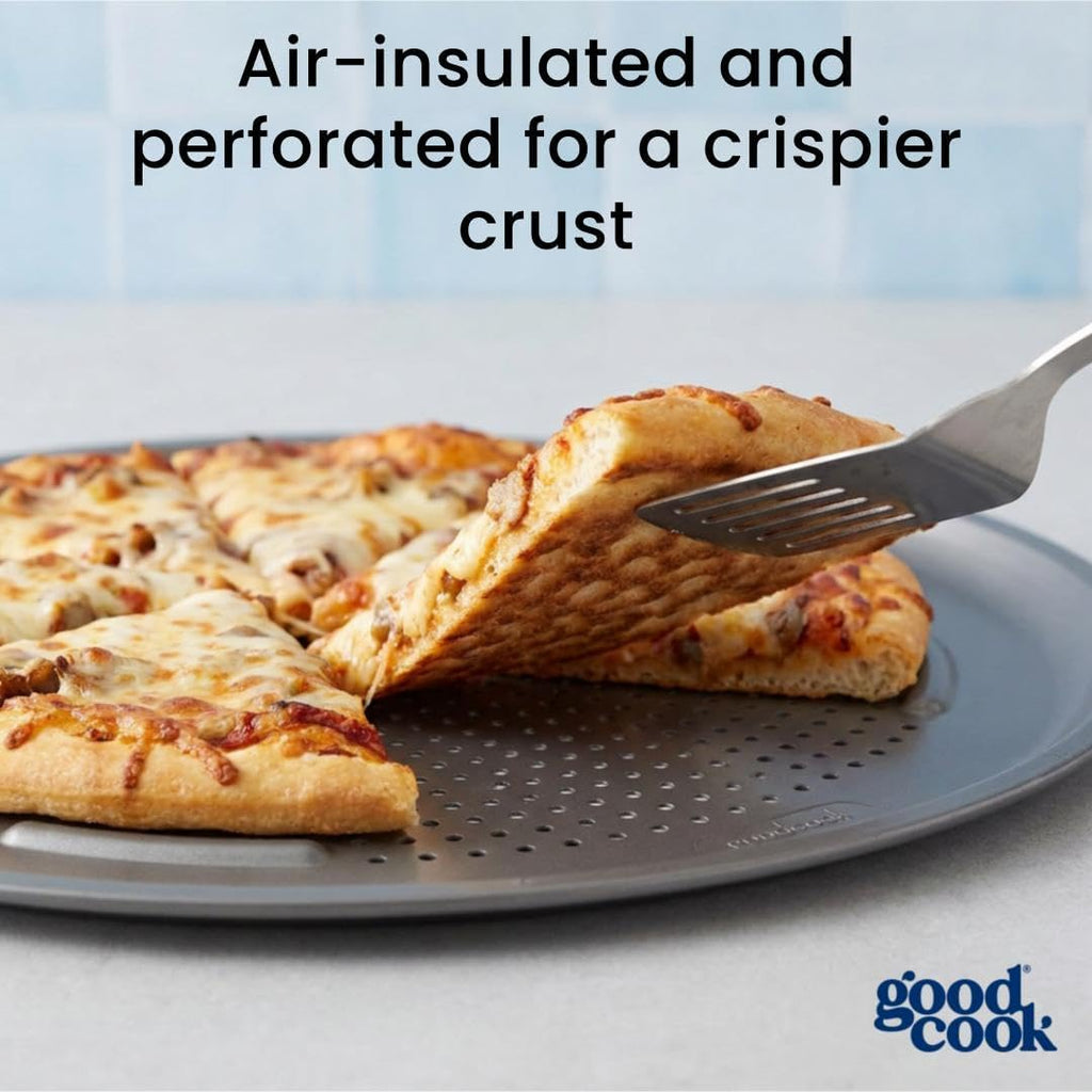 AirPerfect Pizza Pan with Cutting Guides, 16-Inch, Gray