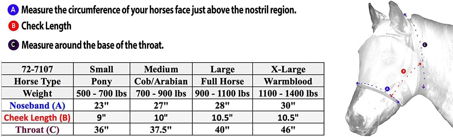 UV-Blocker Premium Reflective Safety Horse Fly Mask Without Ears or Nose Cover with One Year Warranty