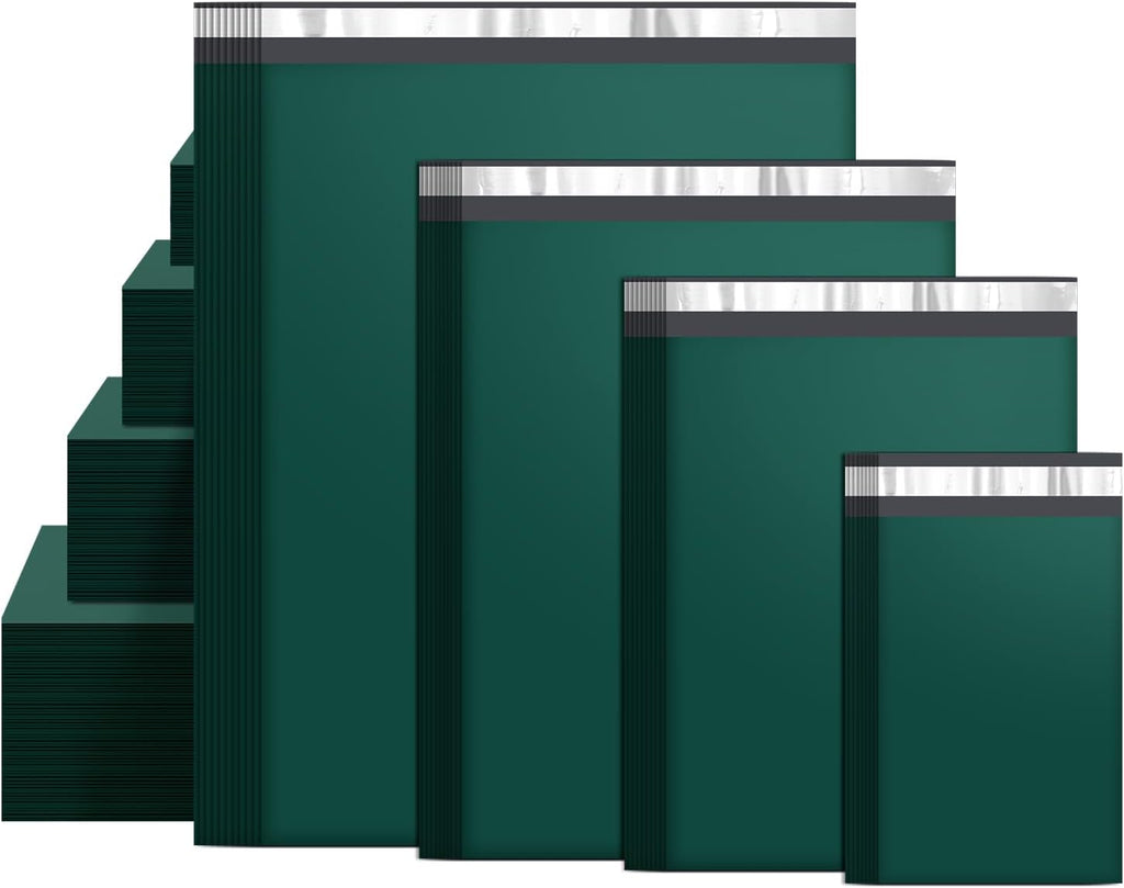100 Pack Green Poly Mailers Variety Pack, 6x9&10x13&12x15.5&14.5x19