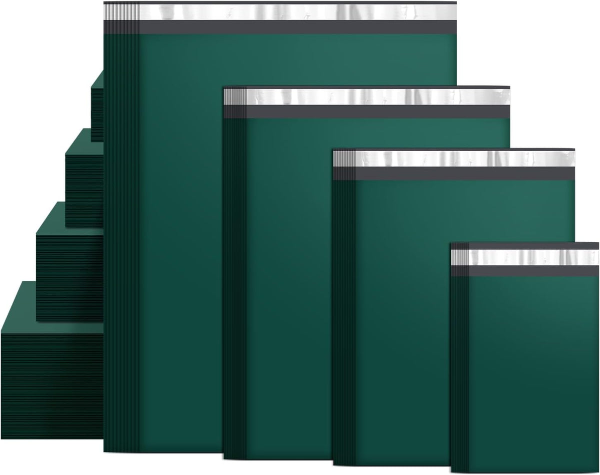 100 Pack Green Poly Mailers Variety Pack, 6x9&10x13&12x15.5&14.5x19