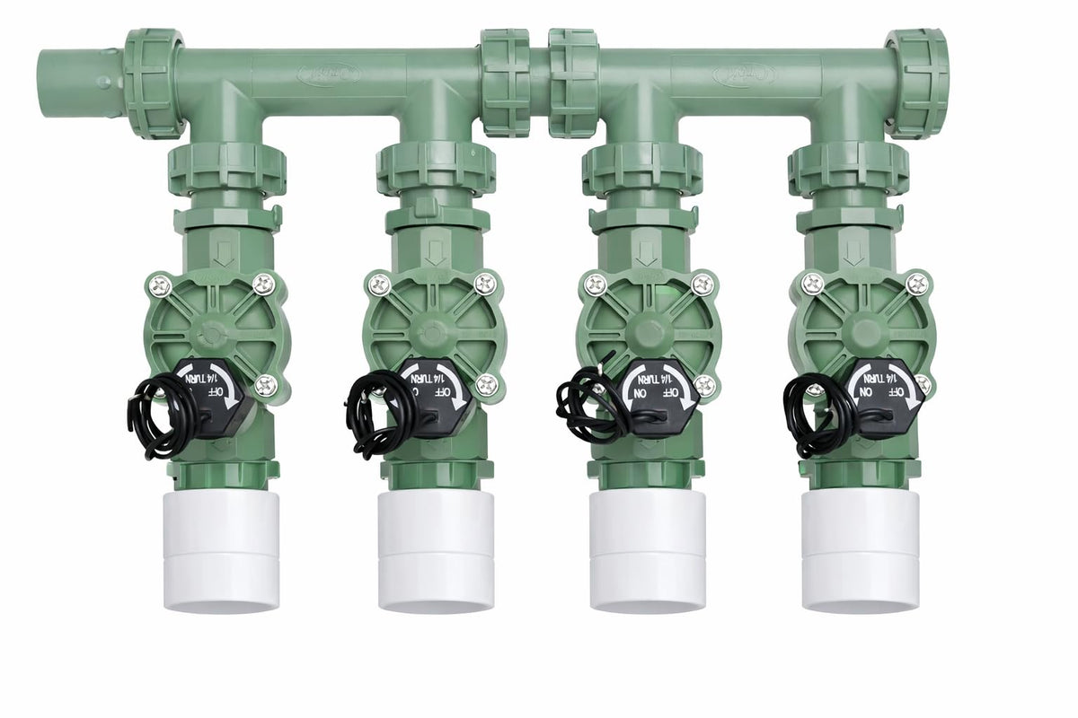 Orbit 4-Valve Preassembled Sprinkler Manifold – Easy Install, Works with PVC & Poly Pipe, Includes 4 3/4" Poly Male Adapter (4-Valve)