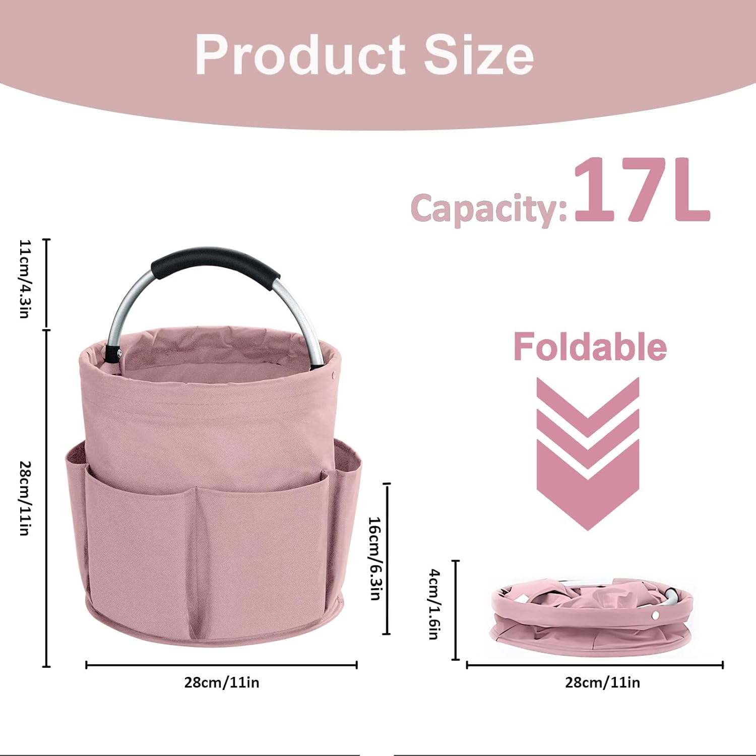 17L Cleaning Caddy with Handle, Cleaning Supplies Organizer, Foldable Storage Basket, Cleaning Supply Caddy, Portable