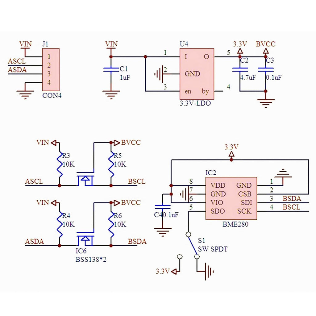 2PCS BME280 5V Sensor Module Atmospheric Pressure Temperature Humidity Sensors I2C SPI Breakout GY-BME280