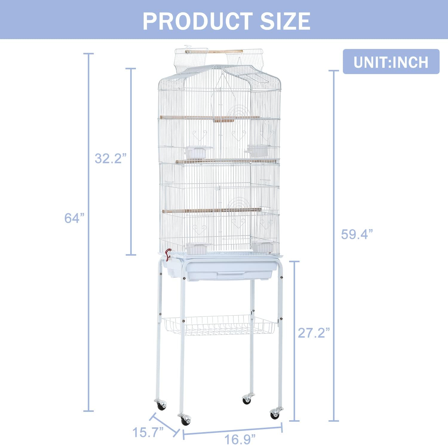 64 inch Bird Cage, Wrought Iron Parakeet Cage Bird Cages for Cockatiels, Medium Small Parrots, Conures, Lovebirds