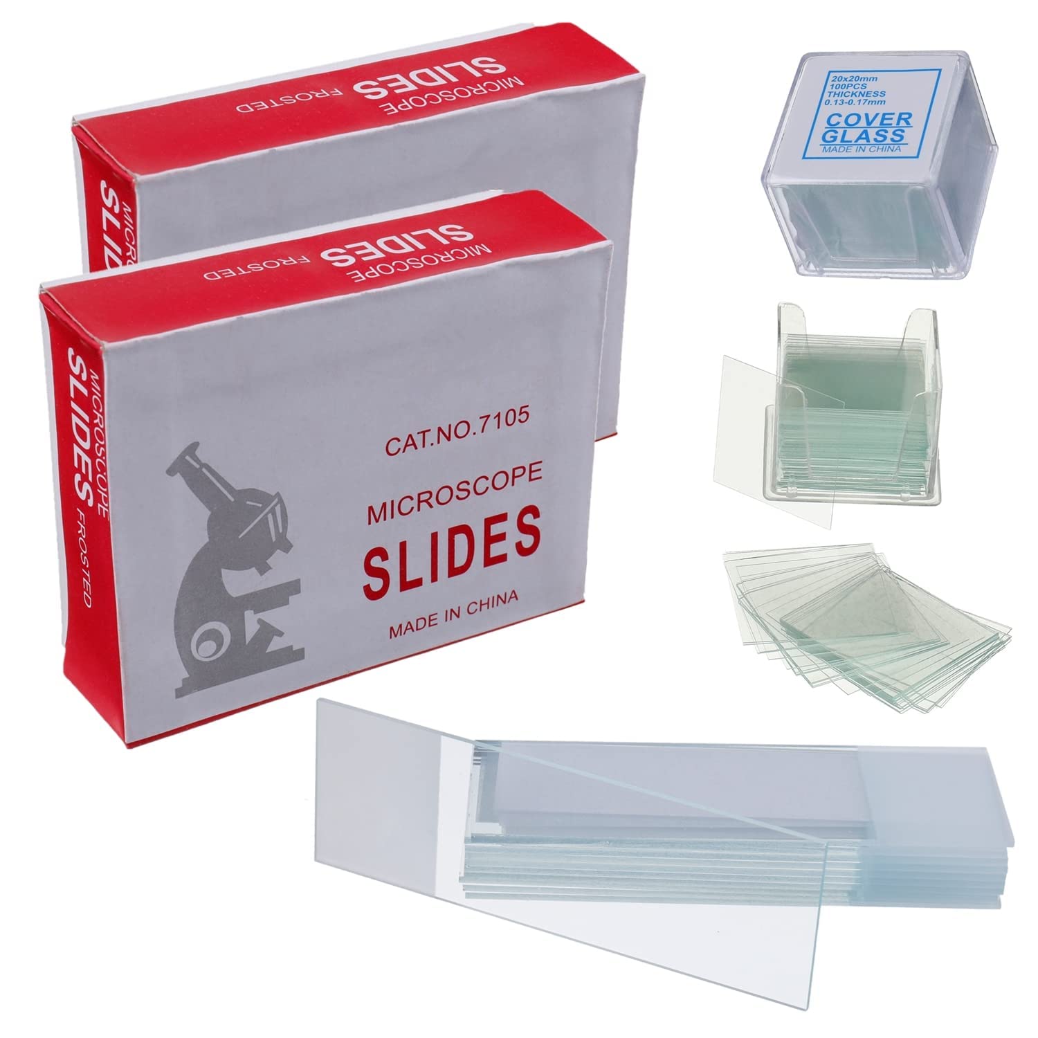 100 Pcs Pre-Cleaned Microscope Slides with Ground Edge and 200 Pcs Pre-Cleaned Microscope Cover Glasses with 4