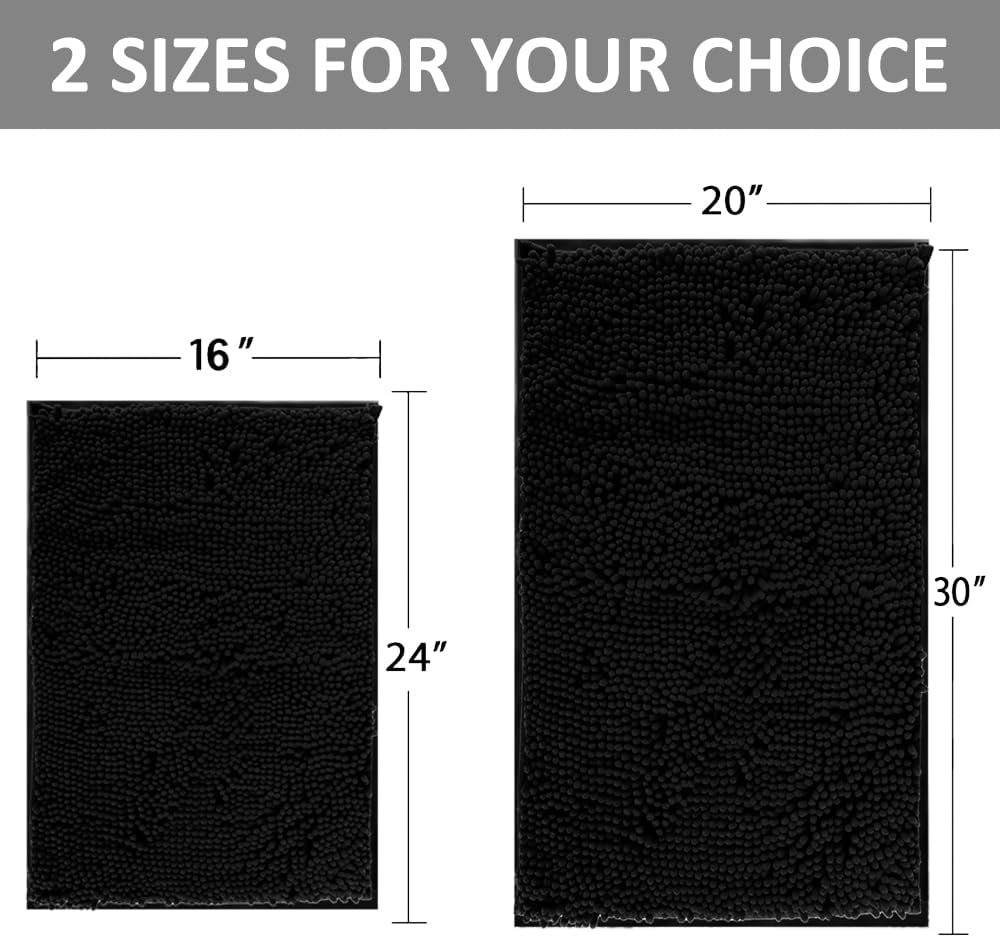 Bathroom Rugs Set 2 Piece Thick Chenille Bath Mats, Soft Quick Dry Plush Absorbent Bath Rugs with Non-Slip PVC