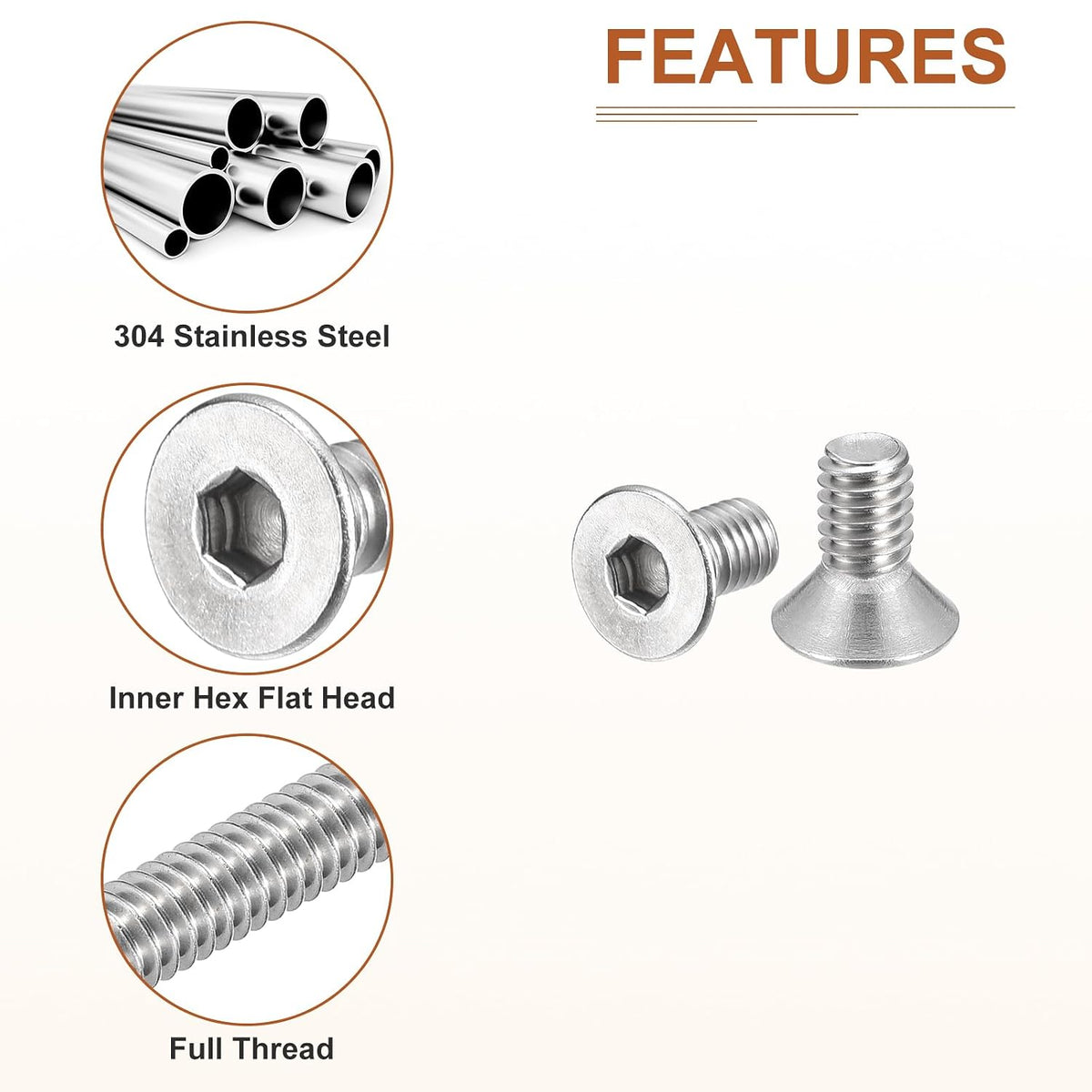 DTGN #10-32x3/8 Flat Head Socket Cap Screws 20Pack 304 SS Full Thread