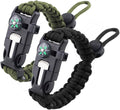 Survival Paracord Bracelet Flint Fire Starter Scraper Compass Wilderness Survival Whistle Adjustable Wristband 2Pack