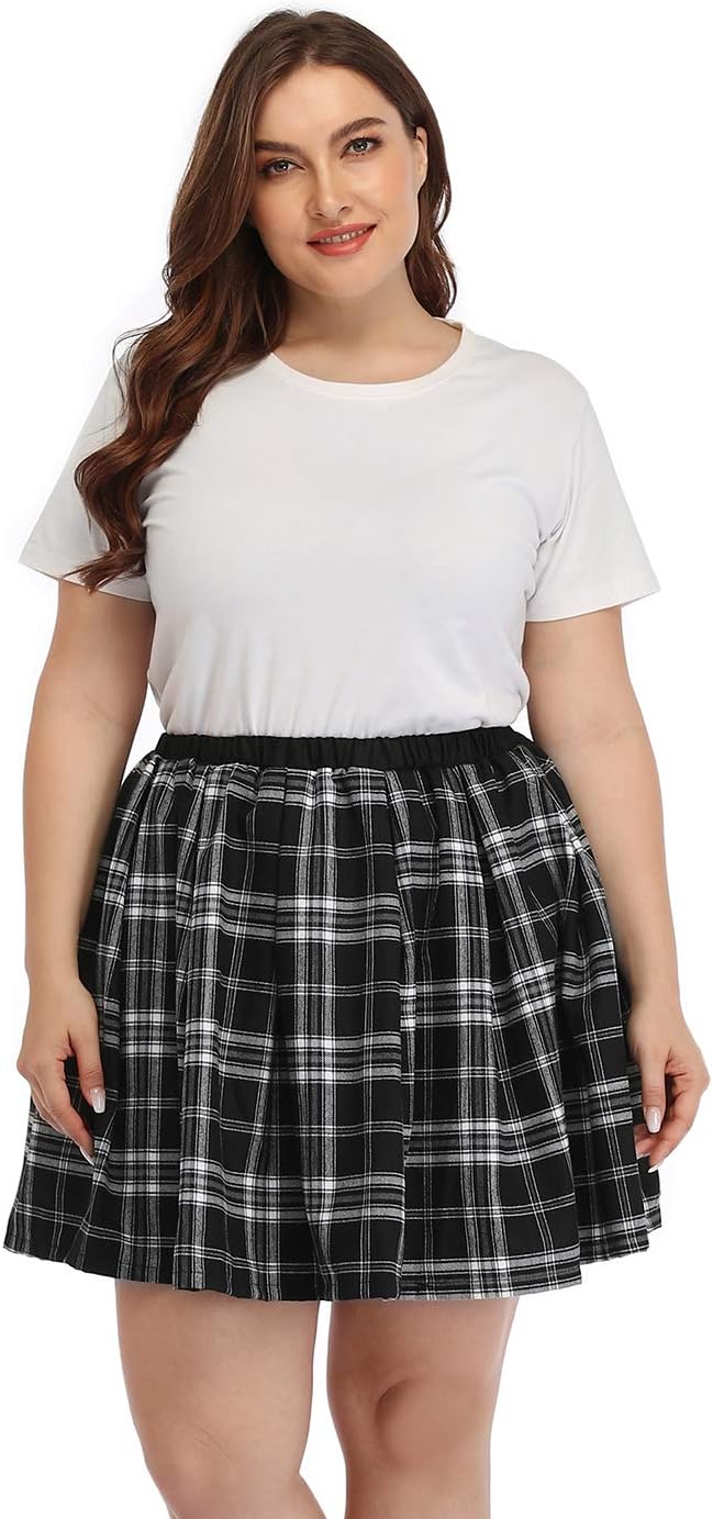 Plus Size Skirt Plaid Mini Skater Skirts Pleated School Girl