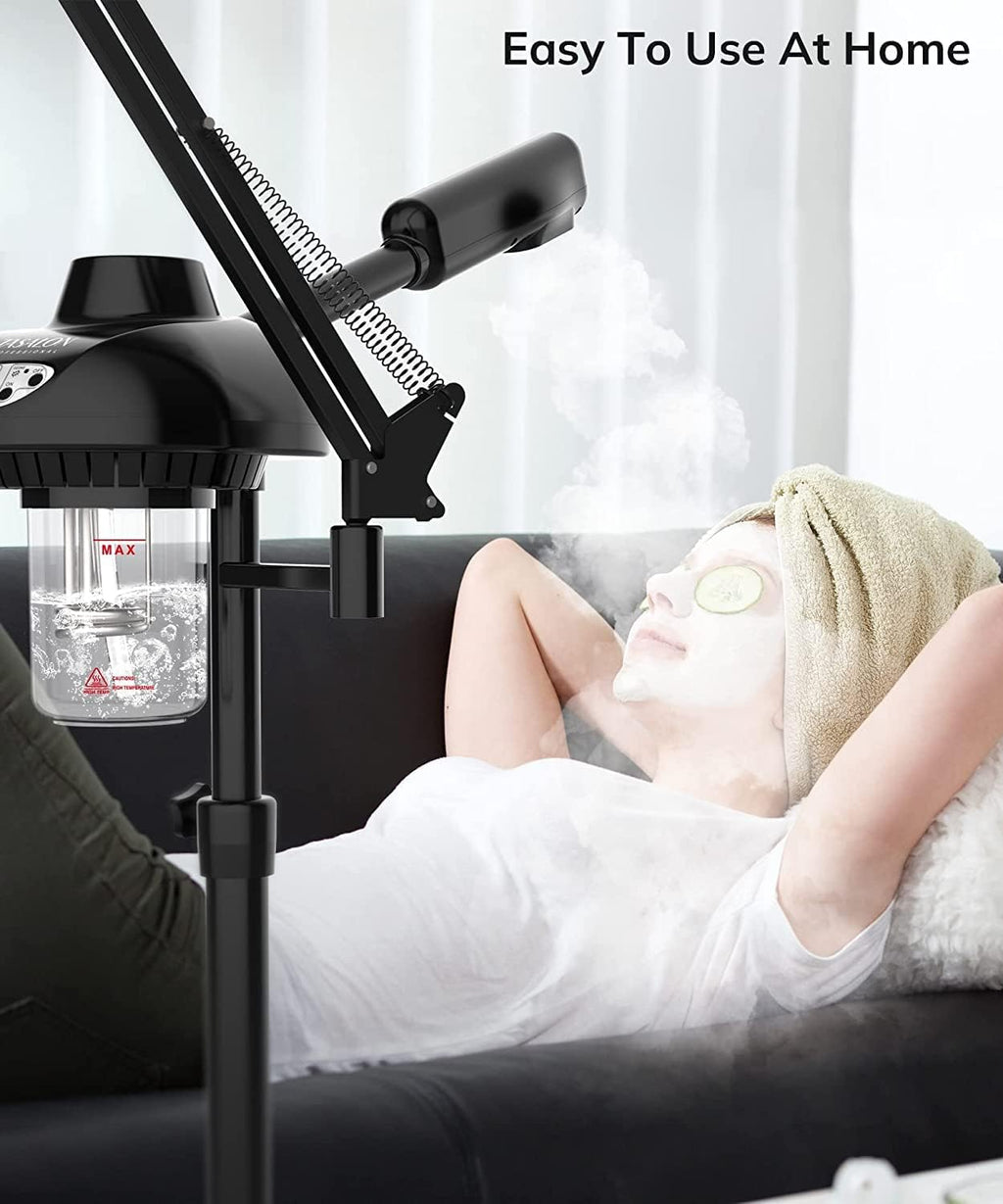 2-in-1 Professional Facial Steamer, Hot Ozone Face Steamer for Facial with 5X Magnifying Lamp, Esthetician Steamer