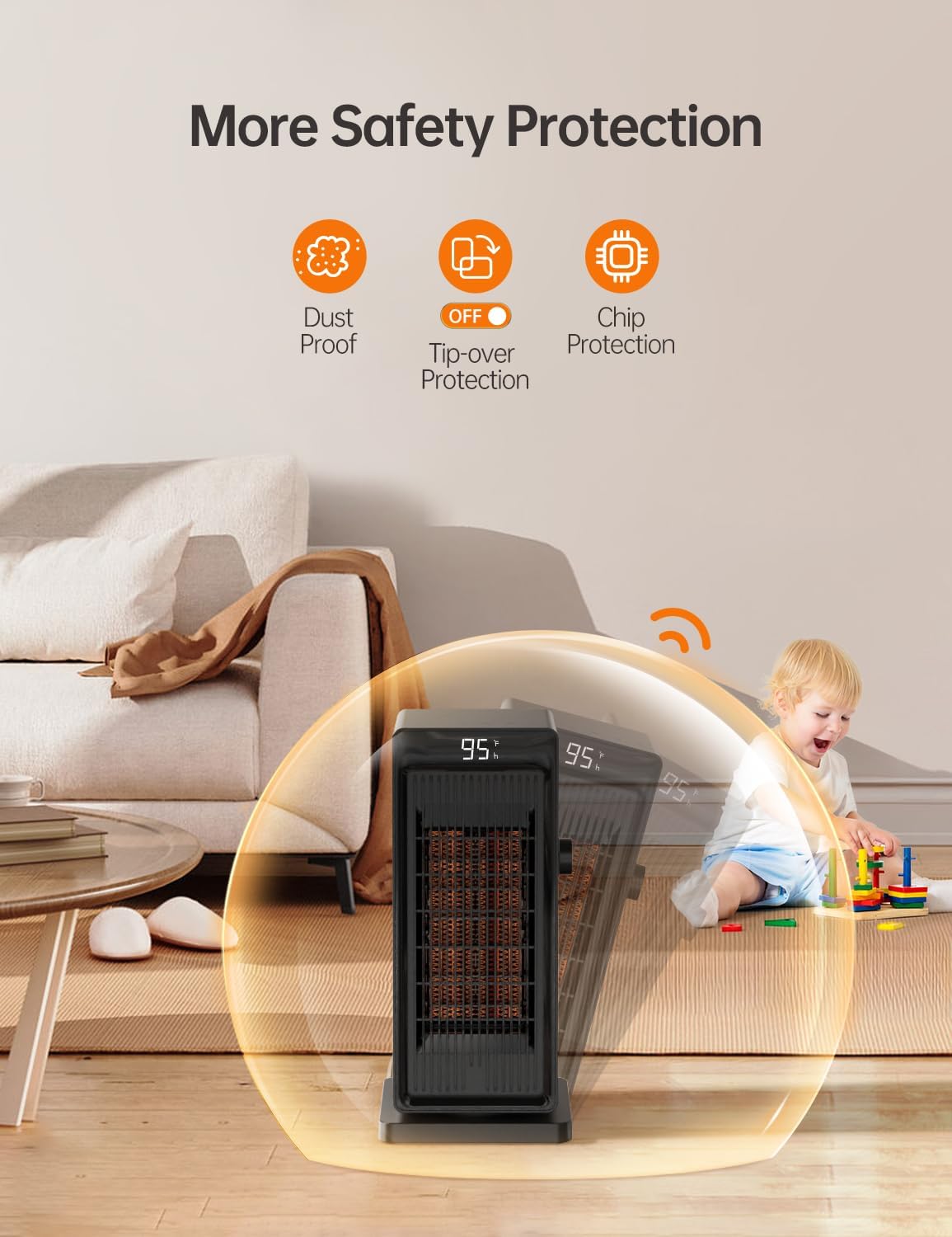 Space Heater, 1500W PTC Electric Heater,4 Modes,for Indoor Use