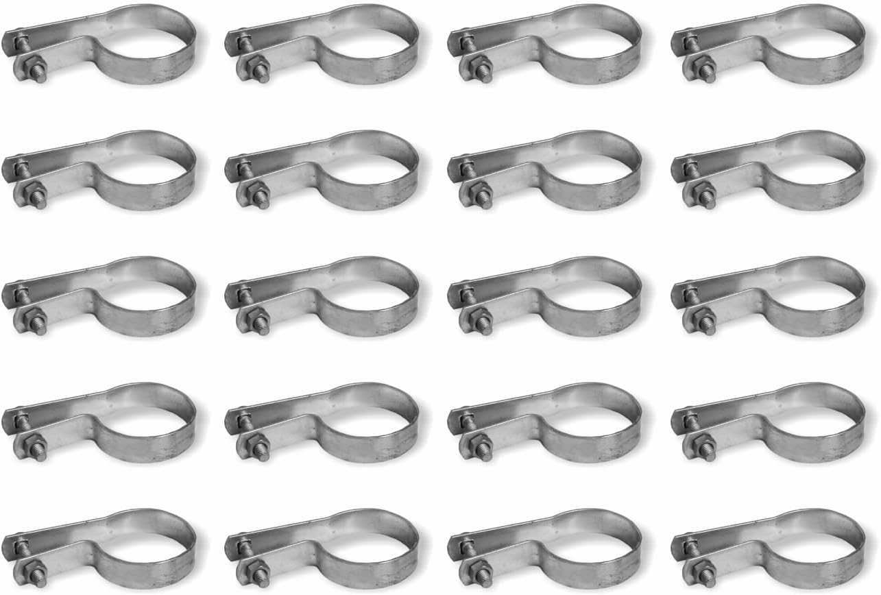 Galvanized Tension Band for Chain Link Fence, 1-5/8" inch, with Nuts & Bolts, 20 Pieces (Silver Galvanized, 1-5/8")