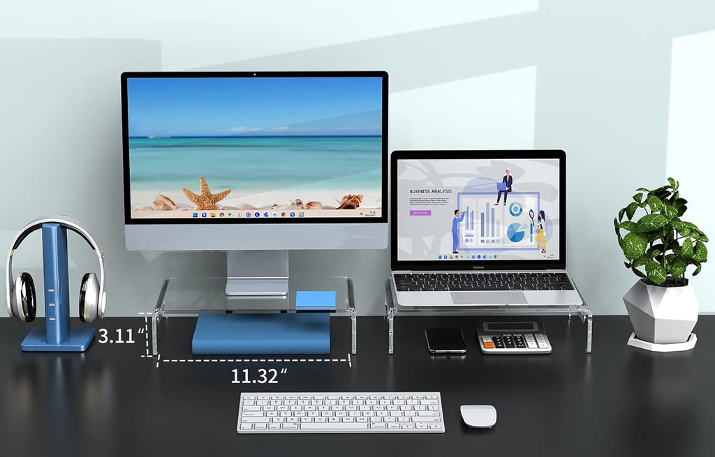 2 Pack Monitor Stand Riser, Acrylic Monitor Stand for Computer, Laptop, Printer, Notebook, Premium Clear Laptop Stand