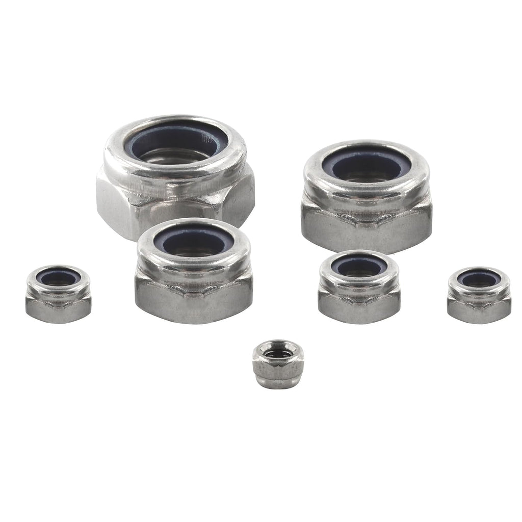 10PCS Stainless Steel 304 Lock Nuts, M10-1.5 Nylon Insert Hex Lock Nuts