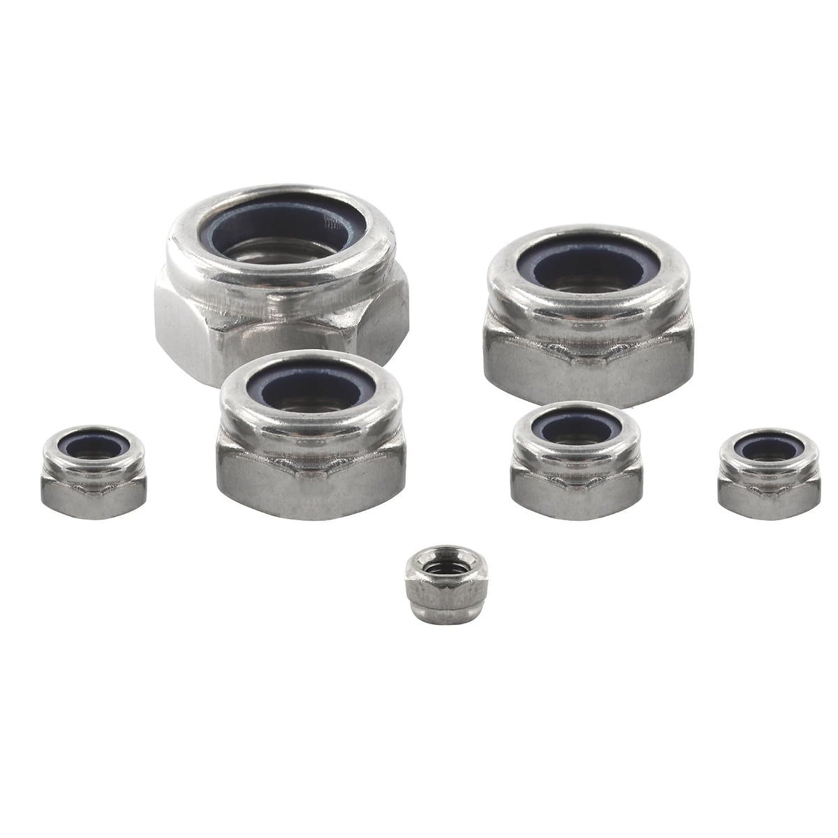 50PCS Stainless Steel 304 Lock Nuts, M6-1.0 Nylon Insert Hex Lock Nuts