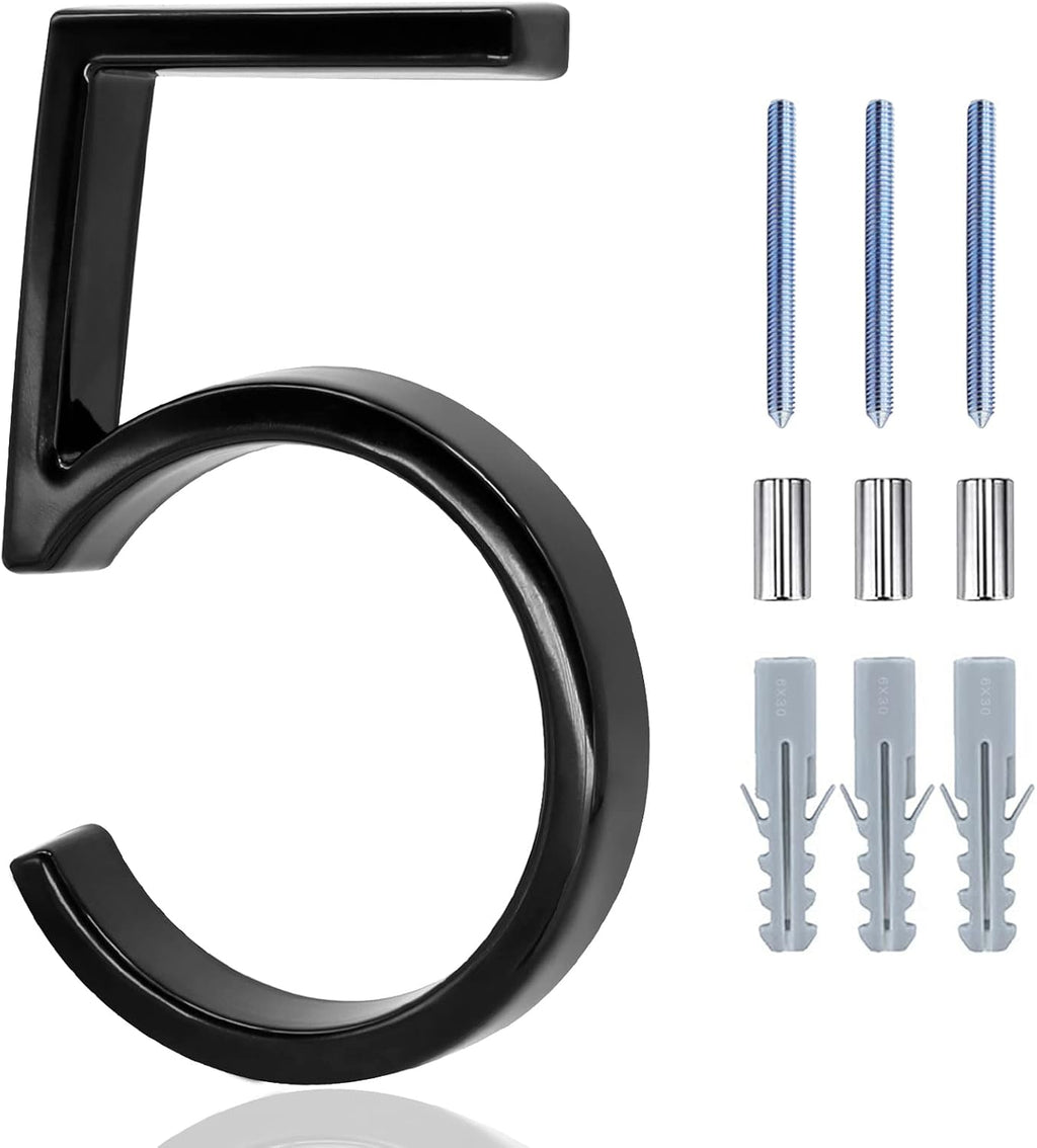 House Modern Numbers Floating, 5 Inch Black House Numbers for Outside Garden Door Mail Box Decor, with Nail Kit and