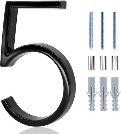 House Modern Numbers Floating, 5 Inch Black House Numbers for Outside Garden Door Mail Box Decor, with Nail Kit and