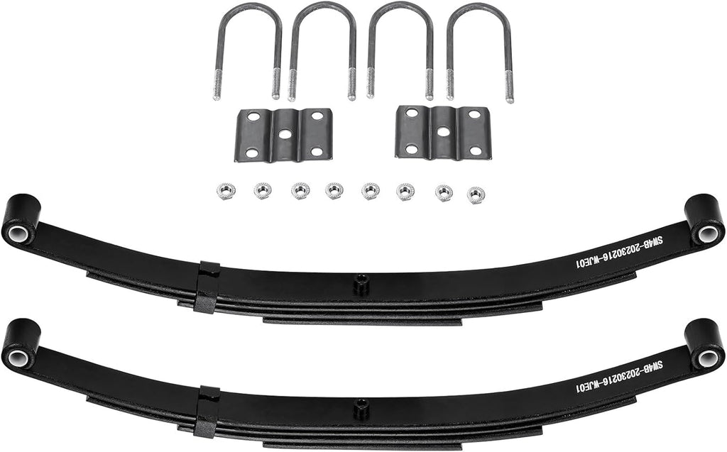 25-1/4" 4-Leaf 1750lb Capacity Double Eye Spring for 3500lb Trailer Axle & U-Bolt Kit, 1.75" Width, 3" Free Open
