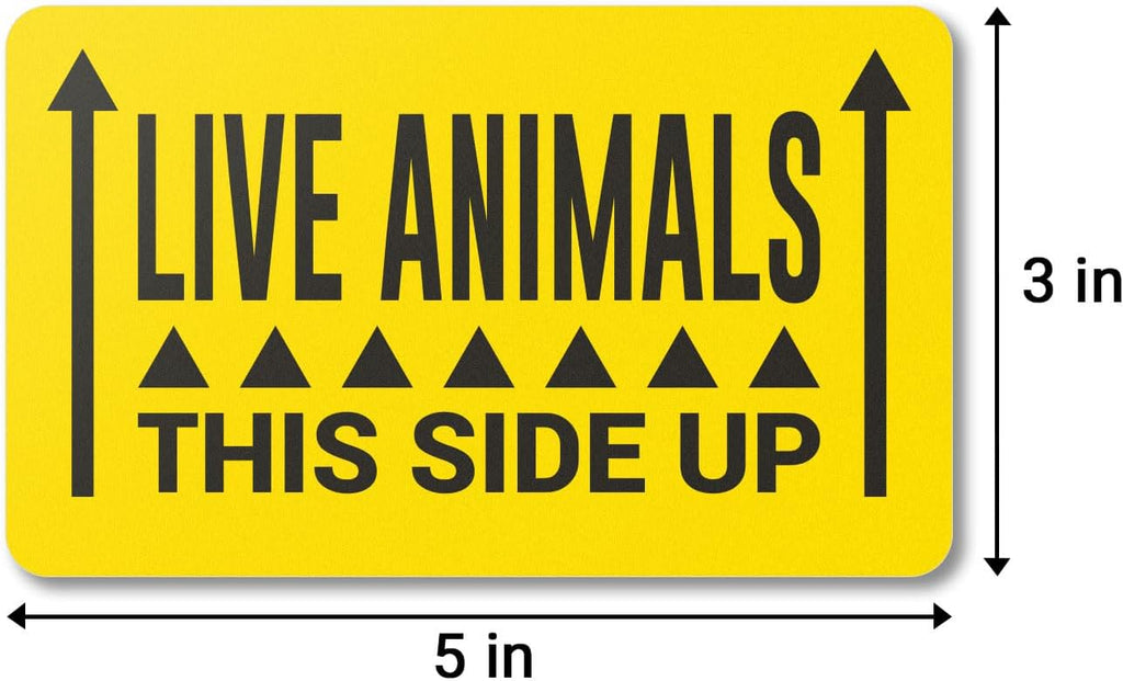 Live Animals This Side Up Stickers, 5 x 3 inch, Yellow, 300 Labels